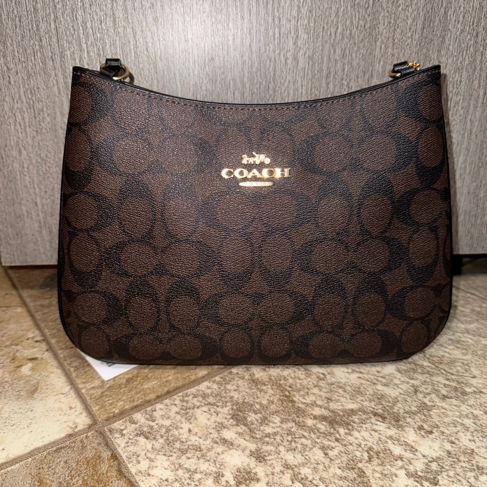 Coach Brown Monogram Shoulder Bag w/ Gold Accents